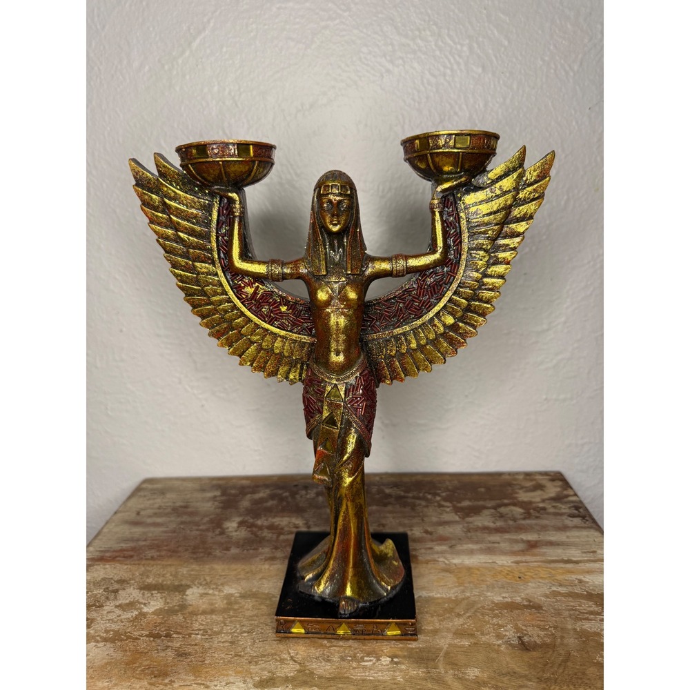 Egyptian Goddess Isis Decorative Candle Holder Resin Glitter 10.5"